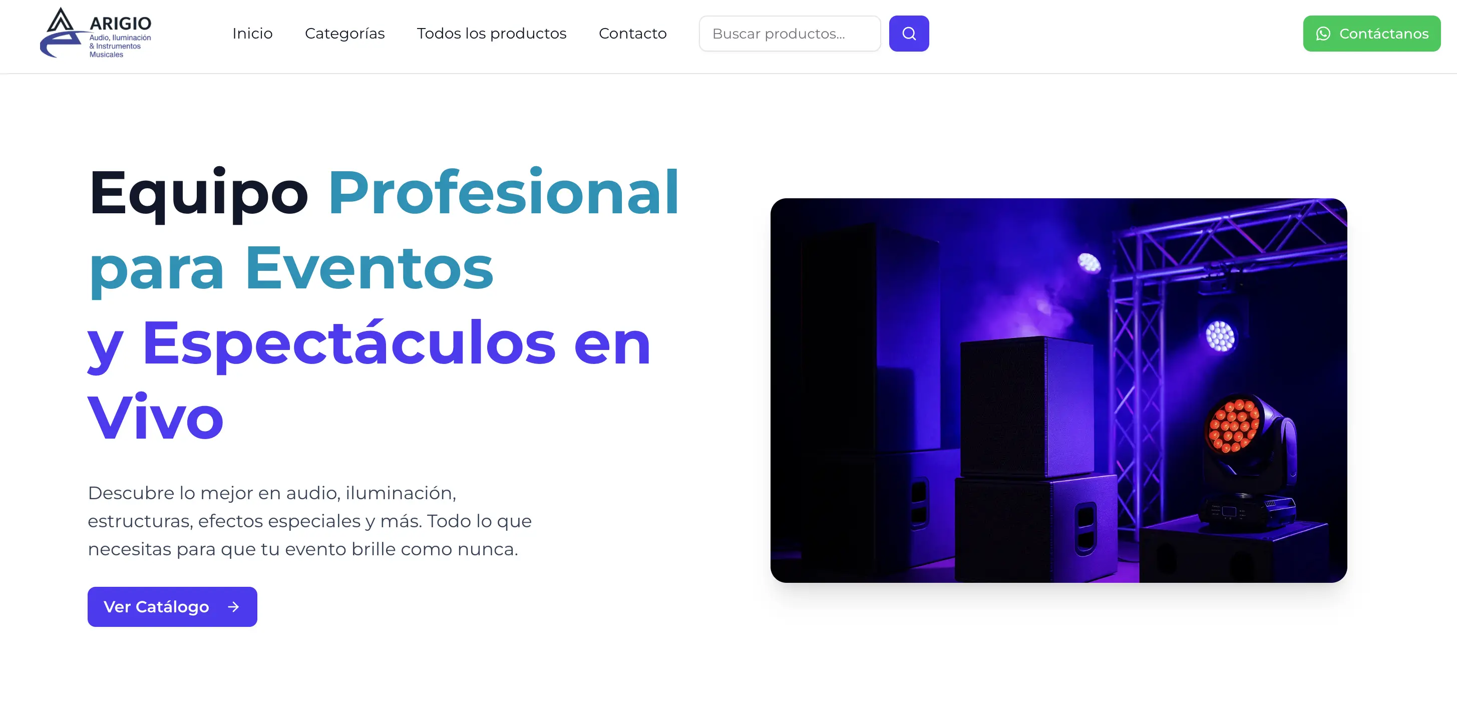 Landing Page Arigio Audio e Iluminación